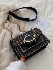 Mini À Carreaux En Tweed Épaule Sac Carré Avec À Boucle Et Chaîne Sangle