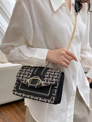 Mini À Carreaux En Tweed Épaule Sac Carré Avec À Boucle Et Chaîne Sangle