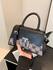 Sac à main vintage en forme de boîte pour femmes, sac à bandoulière à rabat avec lettres imprimées