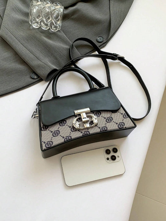 Sac à main vintage en forme de boîte pour femmes, sac bandoulière à rabat avec imprimé lettres