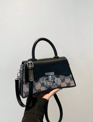 Sac à main vintage en forme de boîte pour femmes, sac à bandoulière à rabat avec lettres imprimées