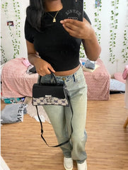 Sac à main vintage en forme de boîte pour femmes, sac à bandoulière à rabat avec lettres imprimées