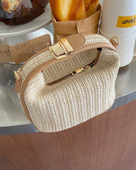 Mini sac de paille minimaliste avec poignée supérieure et fermeture éclair